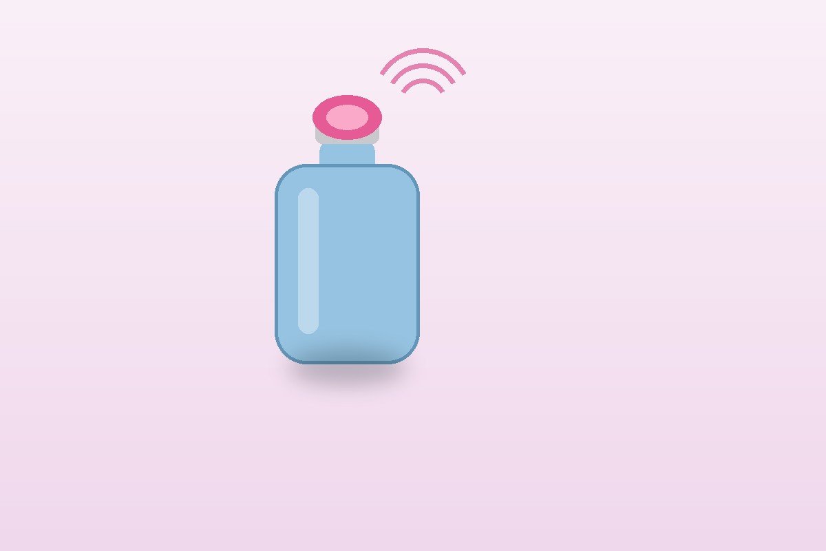 Air-up-achtige drinkfles met een geurpod op de dop en aromalijnen